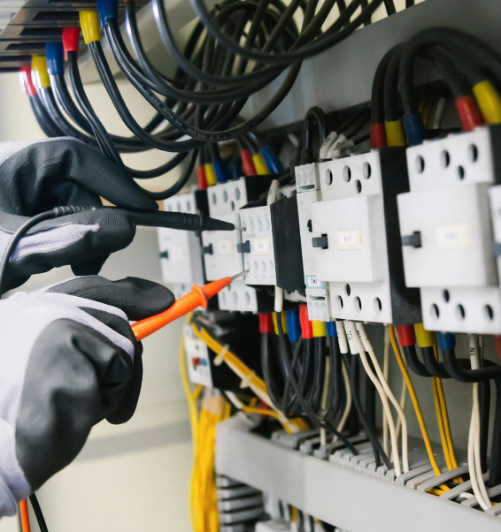 worker fixing some wires on a electricity panel